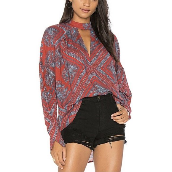 Free People Tops - Free People Walking On A Dream Printed Tunic XS Cutout Bohemian Festival Blouse
